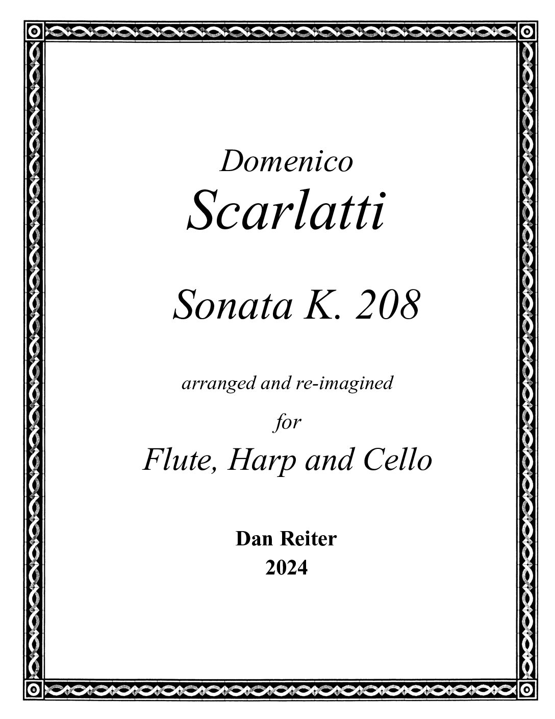Scarlatti - Sonata K 208 - arranged for Flute, Harp, and Cello