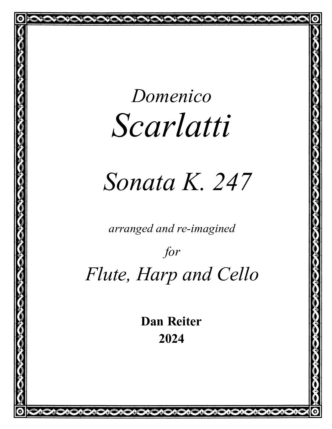 Scarlatti - Sonata K 247 - arranged for Flute, Harp, and Cello