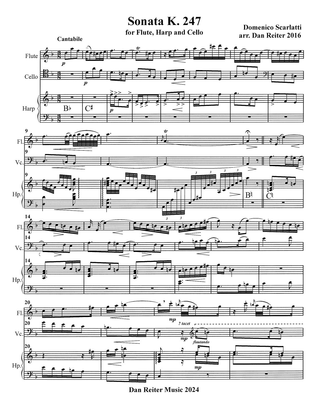 Scarlatti - Sonata K 247 - arranged for Flute, Harp, and Cello - Image 2